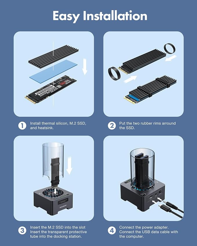 GRAUGEAR NVMe M.2 SSD Duplicator Dual-Bay Offline Clone Tool-Free, 20Gbps USB C