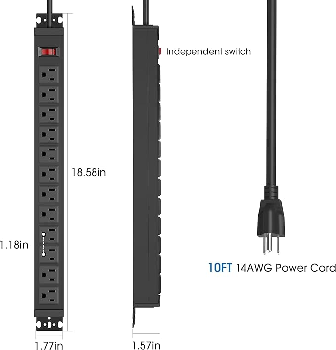 HHSOET Rotating Mountable Power Strip, 12 Outlet Wall Mount Surge Protector
