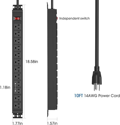 HHSOET Rotating Mountable Power Strip, 12 Outlet Wall Mount Surge Protector