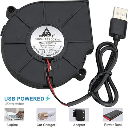GDSTIME 75mm USB Fan, 75mm x 15mm Blower Fan, 5V DC Brushless Cooling Fan