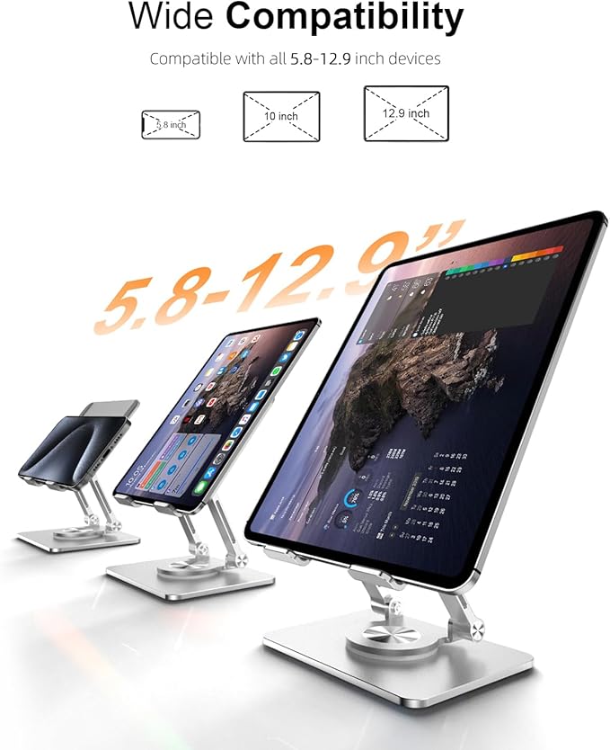 Tablet Stand Holder with Thickened 360°Rotating Base Dual Rod Adjustable