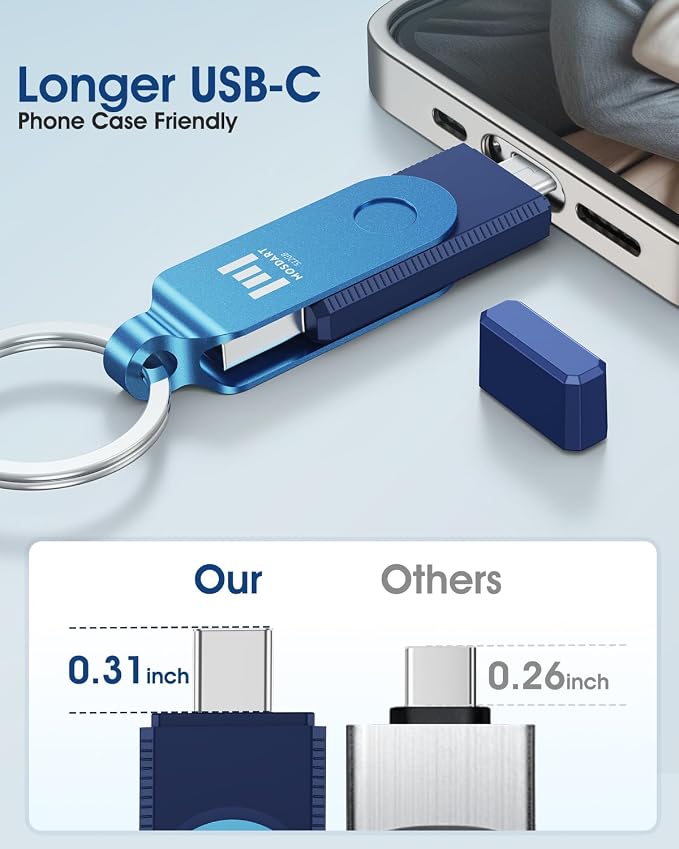 MOSDART 512GB Dual USB C Flash Drive, Speed Up to 150MB/S Type C 3.1 Thumb Drive