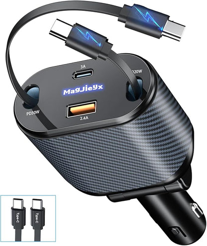 Retractable Car Charger for 4 in 1 Fast Charging Max 80W【ONLY 2 Type-C Charging