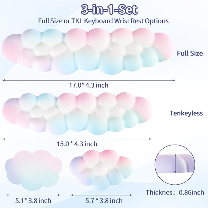 Cloud Wrist Rest Keyboard, Cloud Keyboard Wrist Pad Set