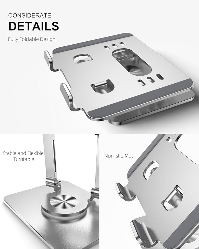 Tablet Stand Holder with Thickened 360°Rotating Base Dual Rod Adjustable