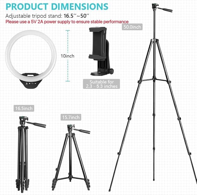 Sensyne 10'' Ring Light with 50'' Extendable Tripod Stand, LED Circle Lights