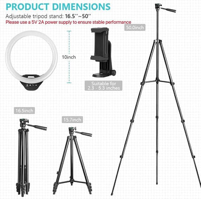 Sensyne 10'' Ring Light with 50'' Extendable Tripod Stand, LED Circle Lights