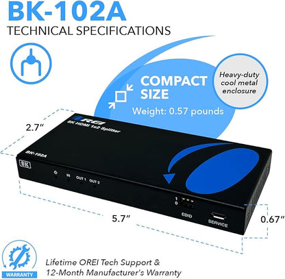 OREI 8K HDMI Splitter 1 X 2, Duplicate