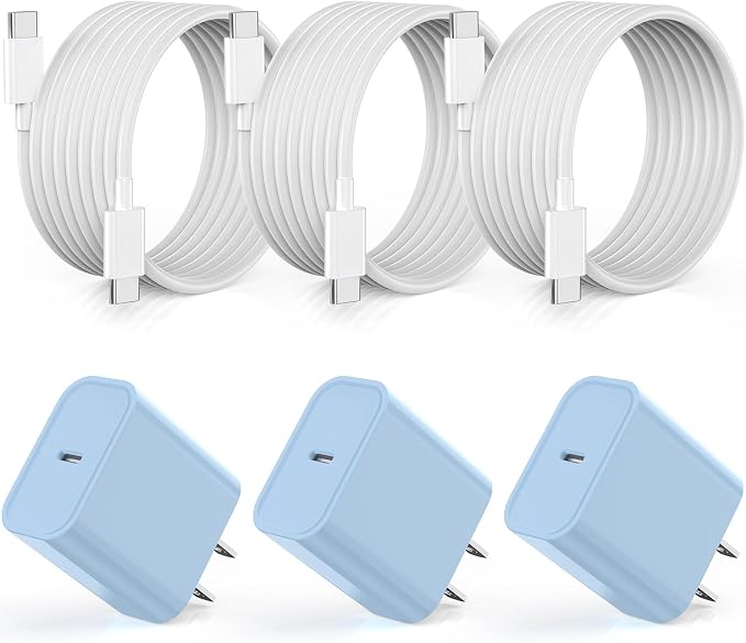 【Apple MFi Certified】20W USB C Fast Charger iPhone 16 15 Charge Block 3Pack 6