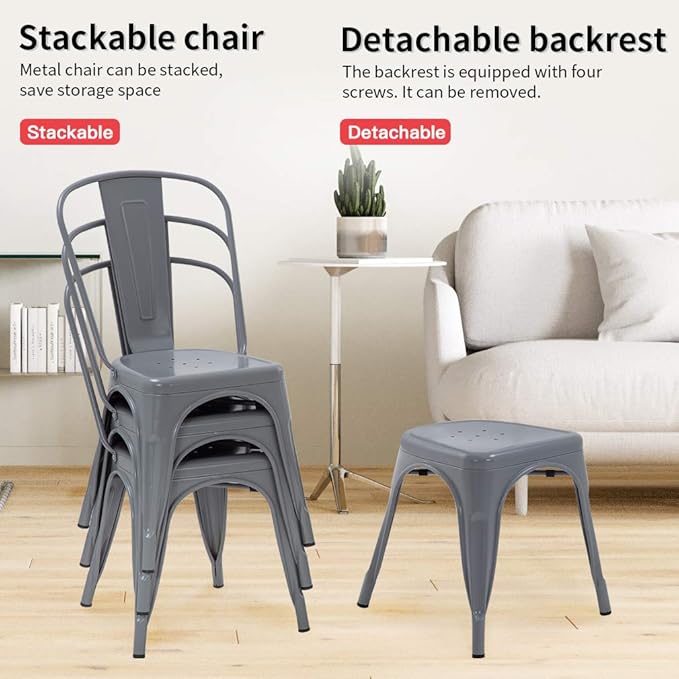 FDW Dining Chairs Set of 4 - Indoor/Outdoor, Metal, 18 Inch Seat Height, 330LBS Weight Capacity, Stackable, Restaurant & Bar Chairs