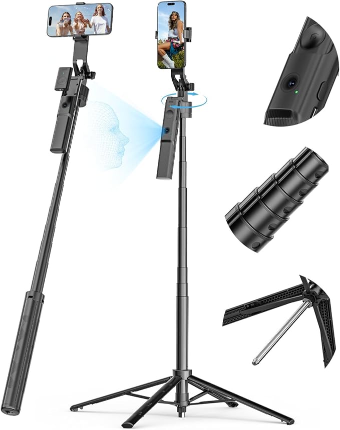 Auto Face Tracking Tripod for iPhone 360°Rotation, Selfie Stick for Android