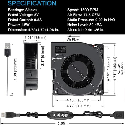 GDSTIME 120mm x 32mm USB Blower Fan