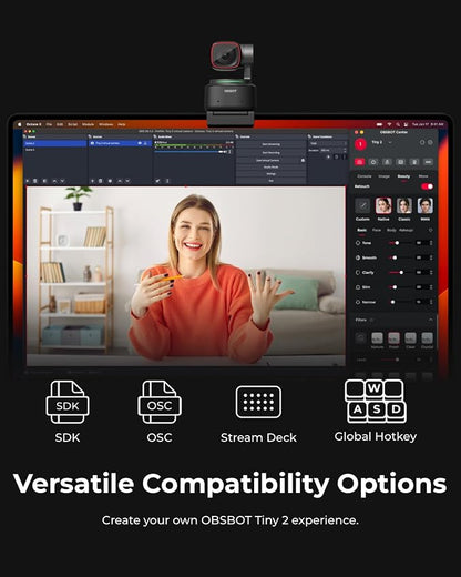 OBSBOT Tiny 2 Webcam 4K Voice Control PTZ, AI Tracking Multi-Mode & Auto Focus