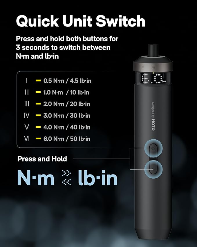 HOTO PixelDrive Electric Screwdriver, Smart Display, 6 Torque Settings