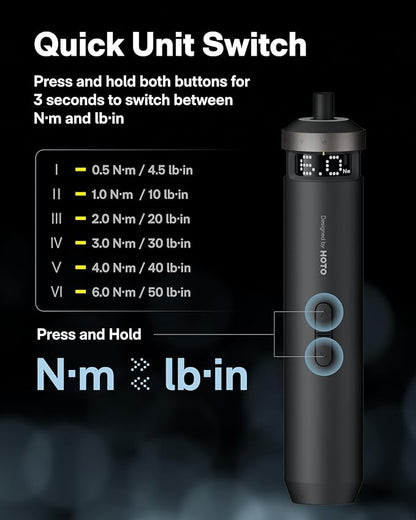 HOTO PixelDrive Electric Screwdriver, Smart Display, 6 Torque Settings