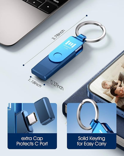 MOSDART 512GB Dual USB C Flash Drive, Speed Up to 150MB/S Type C 3.1 Thumb Drive