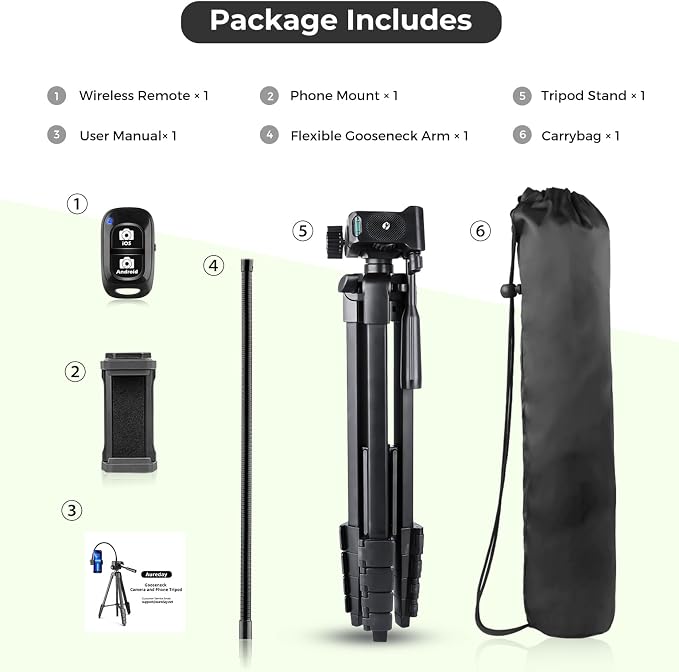 Aureday Phone Tripod, Wireless Remote and Phone Holder, Extendable Cell