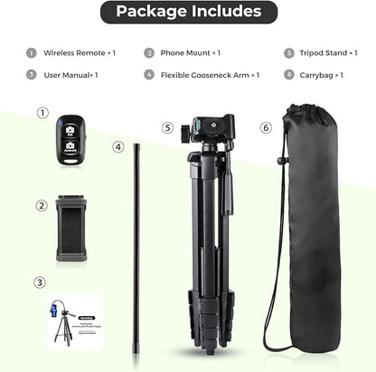 Aureday Phone Tripod, Wireless Remote and Phone Holder, Extendable Cell