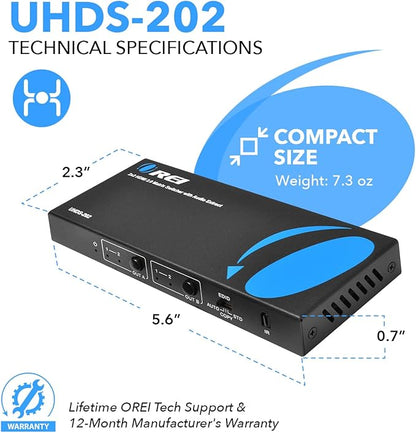 OREI 4K HDMI Matrix Switch 2 X 2, Switcher 18G UltraHD Supports Upto 4K @ 60Hz
