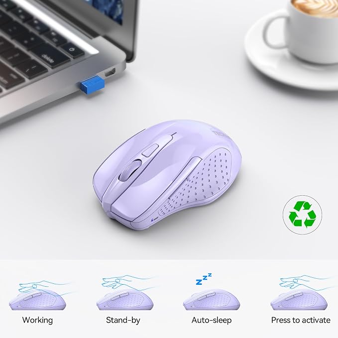 TECKNET Wireless Mouse Silent 4800 DPI Computer USB A & Bluetooth Mouse 6
