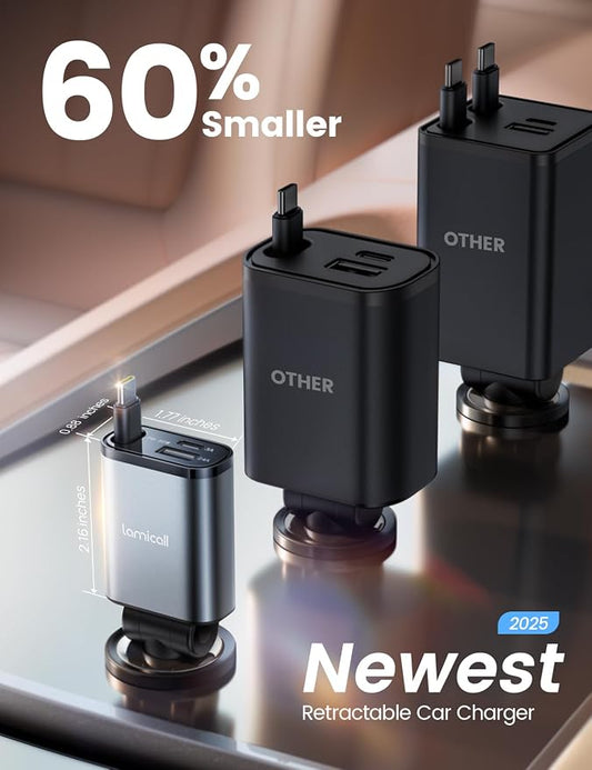 Lamicall Retractable Car Charger USB C Fast Charging 57W Type C Car Phone