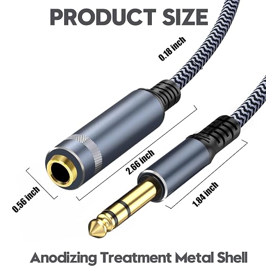 1/4 inch Extension Cable 50ft, 1/4" inch Male to Female Stereo Extension Cable