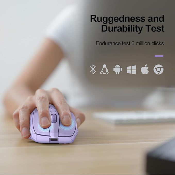 TECKNET Wireless Mouse Rechargeable 4800 DPI Silent USB A & Bluetooth Mouse 6