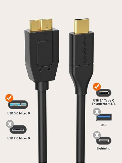 CableCreation 1FT*2 USB C to Micro B Cable, 10Gbps Speed External Hard Drive