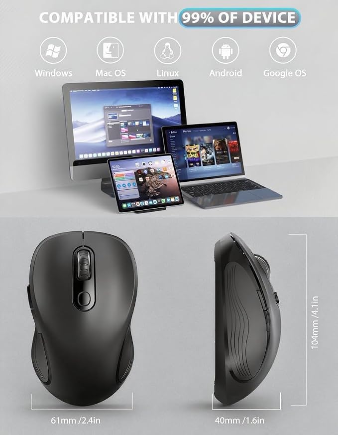 Trueque Wireless Mouse for Laptop, 2.4GHz Ergonomic Computer Mouse
