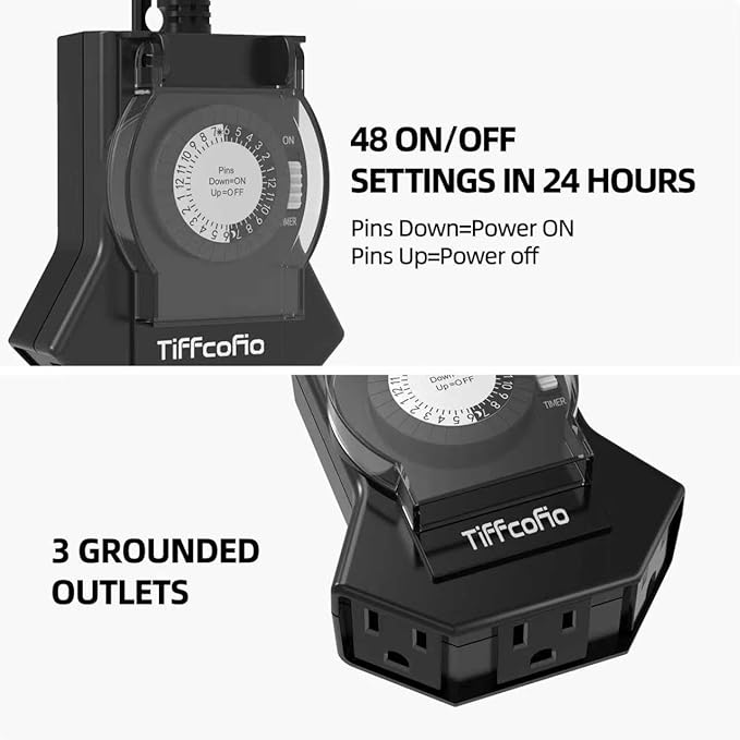 Outdoor Timer Outlet Waterproof, 24 Hour Mechanical Light Timer Outdoor