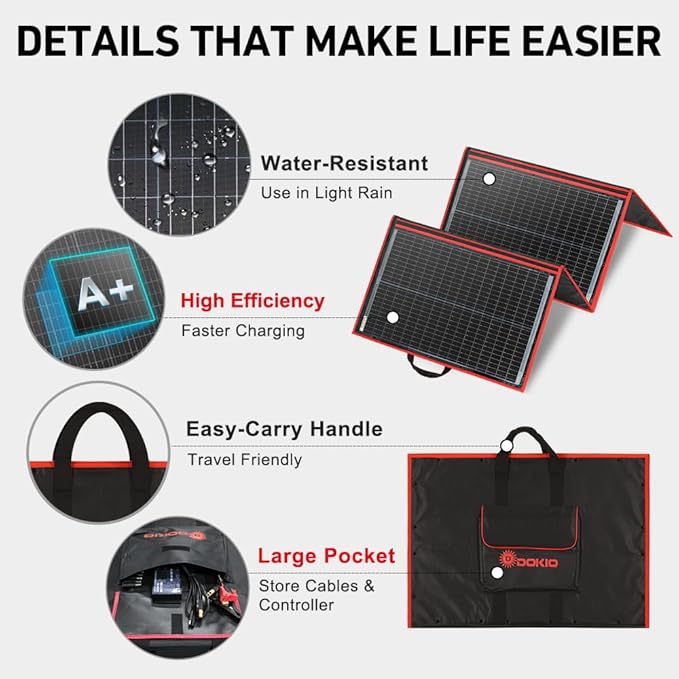 DOKIO 200W Portable Foldable Solar Panel Kit, Compact 20x26.4in Design 9.7lb