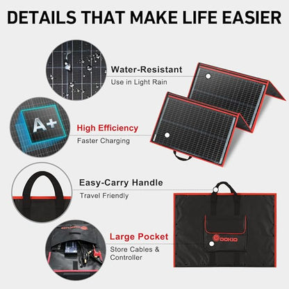 DOKIO 200W Portable Foldable Solar Panel Kit, Compact 20x26.4in Design 9.7lb