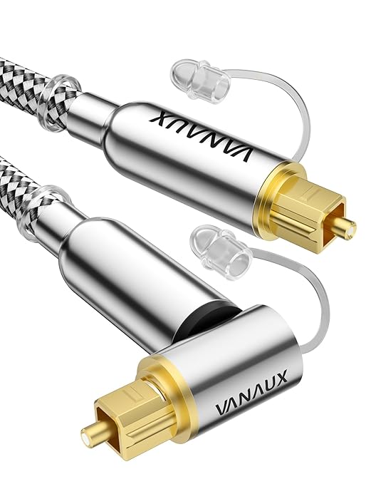 VANAUX 90-Degree Optical Audio Cable 10FT, Premium Fiber Optic Toslink