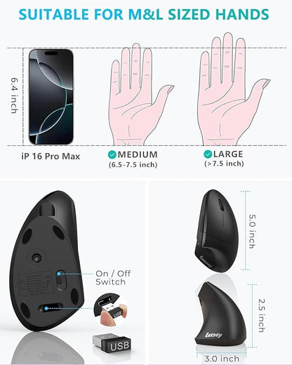 Lekvey Ergonomic Mouse, Vertical Wireless Mouse: Rechargeable Optical Carpal