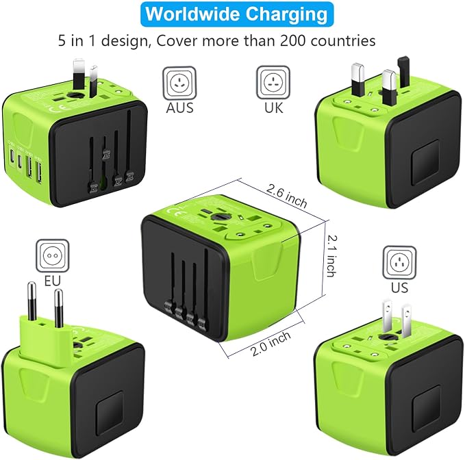 Travel Adapter Worldwide, Universal International Power Plug Adapter W/2.4A
