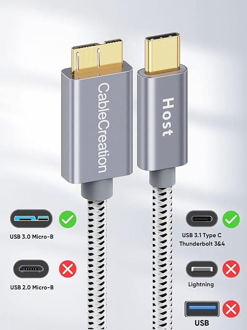 CableCreation 3.3FT USB C to Micro B Cable, 10Gbps Speed External Hard Drive