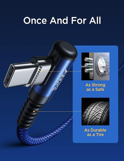 AINOPE USB C Cable 3.1A C Charger Cable Fast Charging Right Angle Nylon Braided