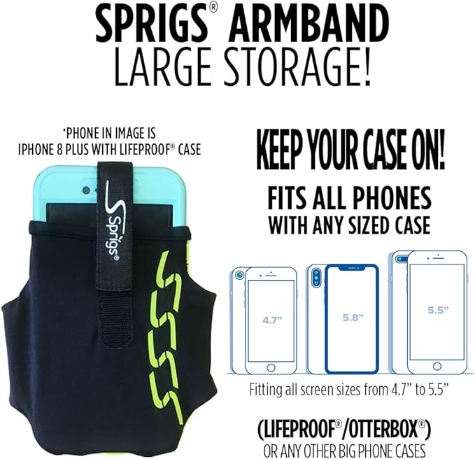 Sprigs Phone Armband Sleeve for iPhone 14, X Galaxy Z, S20 Google Pixel 7