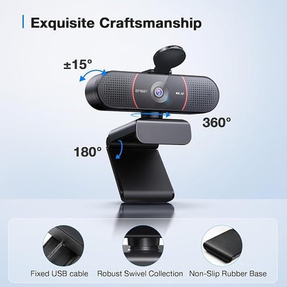 EMEET C960 4K Webcam with Tripod, 4K UHD Sony Sensor, 3 Adjustable Height Mini