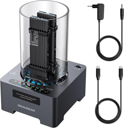 GRAUGEAR NVMe M.2 SSD Duplicator Dual-Bay Offline Clone Tool-Free, 20Gbps USB C