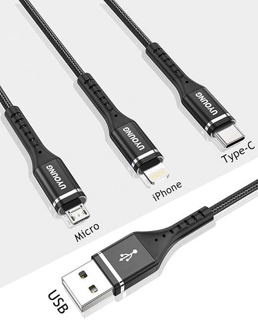 Multi Charging Cable 2Pack 6FT, 3 in 1 Charger Cable Braided Universal Phone