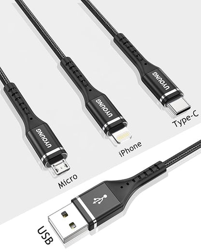 Multi Charging Cable 2Pack 6FT, 3 in 1 Charger Cable Braided Universal Phone