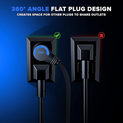 Maximm Cable 1 Ft 360° Rotating Flat Plug Extension Cord/Wire, 16 AWG Multi 3