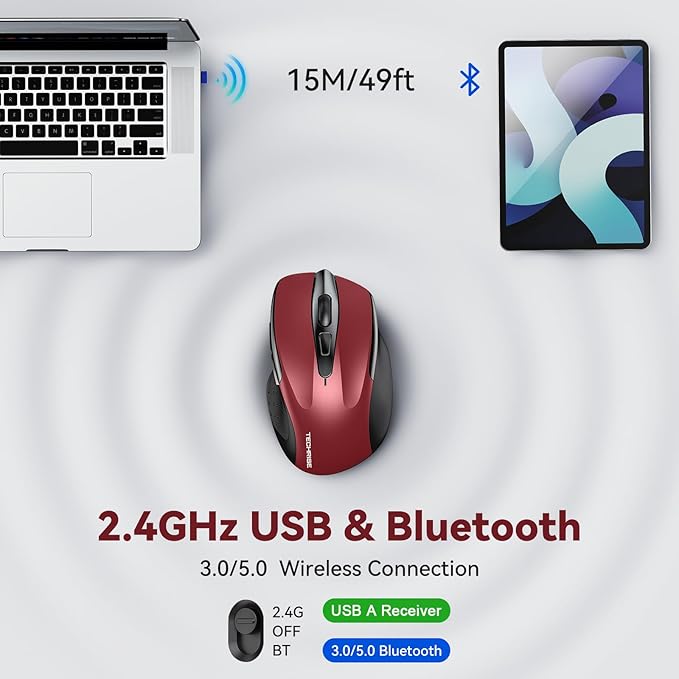 Bluetooth Mouse Rechargeable Wireless Mouse, 4800 DPI Optical Tracking