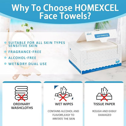 HOMEXCEL Face Towels, Disposable Face Towelette, Biodegradable Makeup Remover