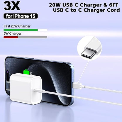 iPhone 16/15 Charger Fast Charging 20W USB Type C Charger Block 3Pack C