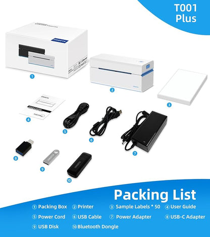 ORGSTA Bluetooth Thermal Shipping Label Printer T001-Plus Wireless 4x6 Shipping