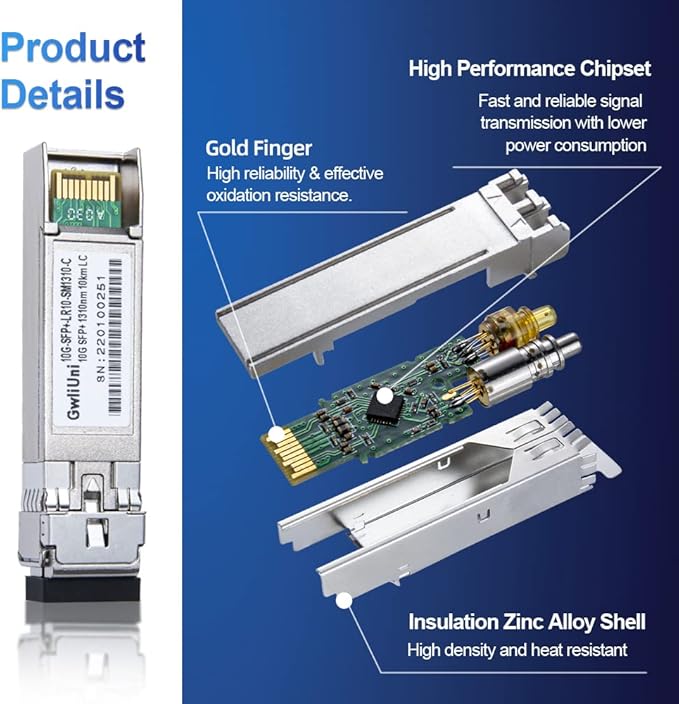 10Pcs Single Mode 10G SFP+ Fiber Module Network Transceiver, LR SM1310nm 10km