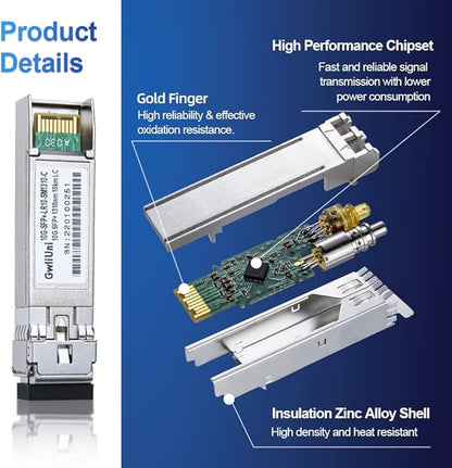 10Pcs Single Mode 10G SFP+ Fiber Module Network Transceiver, LR SM1310nm 10km