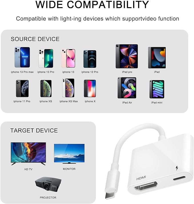 Apple MFi Certified Lightning to HDMI Digital AV Adapter 1080P HD Video HDMI